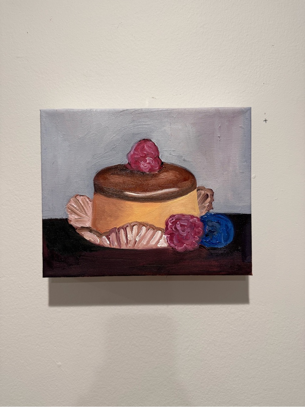 Hand-Painted Dessert Still Life Wall Art - Pink and Blue Accents